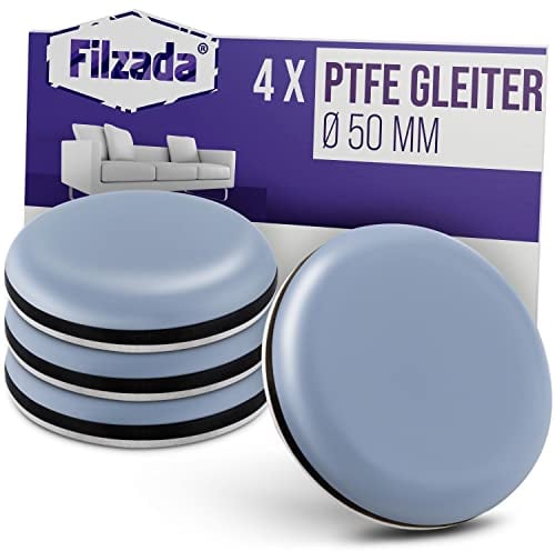 Filzada® 4X Teflongleiter Selbstklebend - Ø 50 mm (rund) - Profi Möbelgleiter/Teppichgleiter PTFE (Teflon)