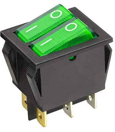 WITTKOWARE Dual-Kontroll-Wippenschalter, 30x22mm, 2-polig, EIN/AUS, 15A/250V~, Beschriftung I/O, Tastenfarbe grün