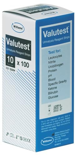 Valutest D2204 10 Parameter Urinalysis Reagent Strip, Pack of 100