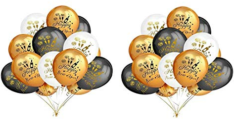 Losuya 30 Stück Frohes Neues Jahr Ballon Schwarz Golden12inch Latex Luftballons für Silvester Party Gefälligkeiten