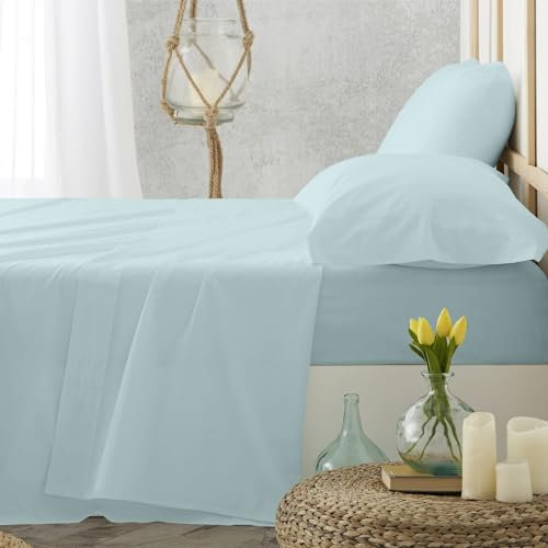 Burrito Blanco Sábanas de Hostelería | Sábana 105 | Cama Individual | Ropa de Cama Algodón | Fácil Planchado | Color Azul | Disponible en Más Medidas y Colores