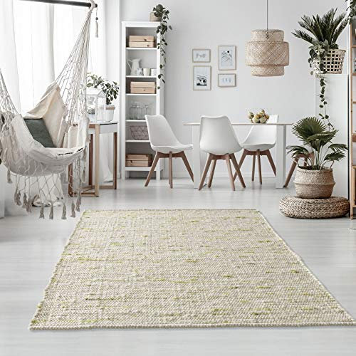 Taracarpet Handweb-Teppich Oslo Wolle im Skandinavischem Landhaus Design Wohnzimmer Esszimmer Schlafzimmer Flur Läufer beidseitig verwendbar 200x290 cm grün meliert Multi