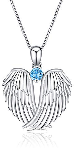 VONALA Guardian Angel Wings Halskette Sterling Silber Anh?nger mit Sparkle Cubic Zirconia Schmuck f¨¹r Frauen M?dchen Geburtstag Geschenk Birhstone M?rz