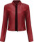 YYNUDA Damen Lederjacke Kurz Bikerjacke Stehkragen Reißverschluss Leder Jacke Übergangsjacke für Herbst Frühling（Rot XL）
