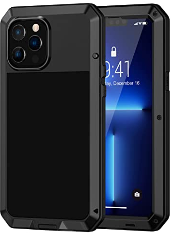 Lanhiem für iPhone 13 Pro Hülle (6.1), iPhone 13 Pro Case 360 Grad Outdoor Schutzhülle Stoßfest Metall Ganzkörper Panzerhülle Staubdicht Heavy Duty Case mit Eingebautem Displayschutz, Schwarz