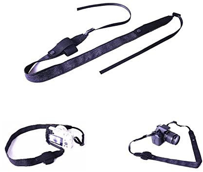 Adjustable Black Canvas DSLR Camera Strap Neck Shoulder Strap with two Small Pocket storing Lens cap Battery Memory card for Nikon D850 D810 D780 D7200 D5 Z50 Z5 Z6 Z7 Zfc camera