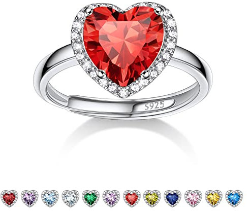 Bestyle Mondstein Ring Silber 925 Damen Verstellbare Ringe mit Geburtsstein Juli Fingerringe Herz-Ehering Rubin Schmuck für Mädchen