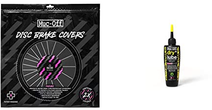 Muc-Off Bolt Disc Brake Covers, Set of 2 & 966US Dry Chain Lube, 120 Millilitres - Biodegradable Bike Chain Lubricant, Suitable For All Types Of Bike - Formulated For Dry Weather Conditions