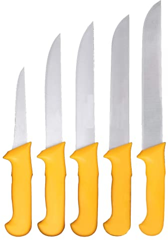 HOOZ Profi Fleischermesser Set 5-teilig aus Edelstahl - Scharfes Metzgermesser Set bestehend aus 2x Fleischermesser, 2x Stechmesser und 1x Ausbeinmesser - extrem scharfes Schlachtermesser/Küchenmesser