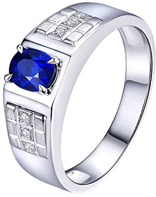 Epinki 18 Karat Weißgold Herren Diamant Ring, Labor Erstellt Saphir Herrenring Gitter Form, Geschenke Zum Valentinstag für Ihn, Echtes Gold Kollektion