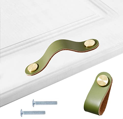 HY HUIJUN Poignées cuir de Placard, 2 Poignée Poignées de meubles vintage,Boutons en cuir pour armoires de cuisine