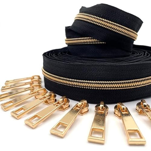 TOUFA Rollo de Cremallera de nailon n. ° 5, rollo de 5 metros con 10 deslizadores de cremallera para bolso, abrigo, equipaje y otros proyectos de costura