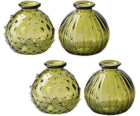 itsisa Glasvase Jive, Vase olivgrün, H: 8,5 cm (4er Set) - kleine Vasen, Blumenvase, Tischdekoration, Deko Hochzeit …