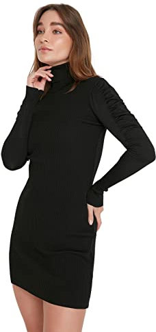 TRENDYOL Damen Trendyol Kvinde Mini Standard Turtleneck Knitwear Kjole Dress, Schwarz, L EU
