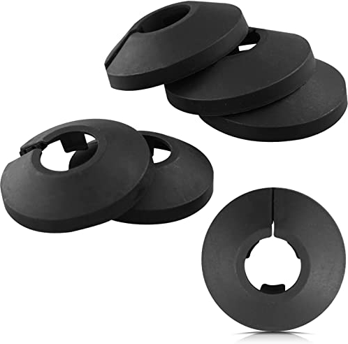 Pack of 6,15mm Plastic Radiator Pipe Covers Black Pipe Collars Split Plastic Lightweight Escutcheon Cover Plate for Wall Pipe Tube Decoration