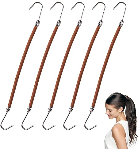 Haargummi Haken, Offene Pferdeschwanz Haken, Haarbänder mit Haken, Pferdeschwanz Haken Haar Clips für Damen und Mädchen, 5 Stück (Braun)