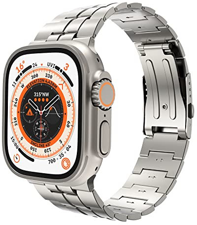 LULULOOK Armband Kompatibel mit Apple Watch Ultra 2/Ultra 49mm 46mm 45mm 44mm 42mm, Premium Titanium Grad 2 Ersatzarmbänder für iWatch Serie 10 9 8 7 SE 6 5 4 3 2 1 (Silber)