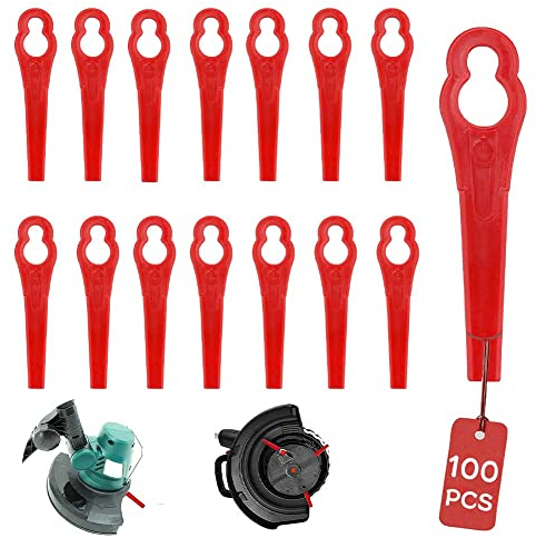 Rasentrimmer Ersatzmesser, RosyFate 100 Stück Rasentrimmer Messer Kunststoff, Ersatzmesser für Einhell Rasentrimmer, für Einhell Akku Rasenmäher FRT18A FRT18A1 Kunst 46155 FRT20A1 Zubehör