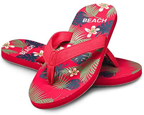 Ultrapower Flip-On Zehentrenner | Flip Flops | Badelatschen | Strandschuhe | Duschlatschen | Zehenstegpantolette | Freizeit | Bad | Sauna Schuhe | Sandalen (Tropicana Rot, Numeric_40)