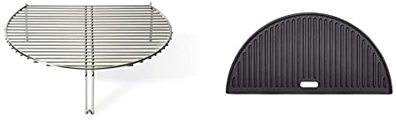 Kamado Joe KJ-HCIGRIDDLE Classic Joe - Half Moon Cast Iron Reversible Griddle Grill Accessory, Black & KJ SCS Stainless Steel Classic Grill Expander