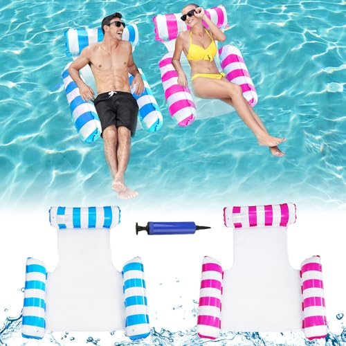 Udbrud Fauteuil Gonflable de Piscine, 2 Pcs Bouee Piscine 4 en 1 Hamac d’Eau Plage Portable ccessoire Piscine pour Enfants Adultes Mer Plage Piscine Partie Vacances