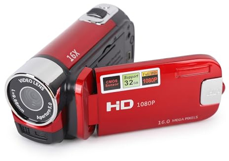 Tragbare Digitalkamera, 16 MP 8 Fach Zoom Kompaktkamera mit Drehbarem 2,7 Zoll Bildschirm, Vlogging Kamera für Kinderanfänger, Unterstützt PC Kameramodus (Rot)