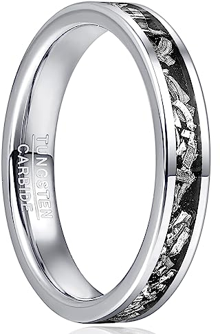 TUNGSTORY Wolframkarbid Ring Damen – Silber & Schwarz, Meteorit-Imitat, 4mm breit- Kosmische Inspiration futuristisches Design Ehering Schmuckgeschenk für Sie 62(19.7)