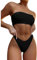 TOEECY Costume da Bagno Donna Due Pezzi Senza Spalline Bikini Set Reggiseno con Fondo Pantaloncini da Bagno Vita Alta Sexy Push up Costumi da Mare Beachwear Swimwear (Nero,S)