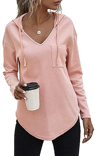 Tanmolo Kapuzenpullover Damen Baumwolle Hoodie Pullover Sweatshirt Langarm Tops Casual Oberteile Hellrosa, L