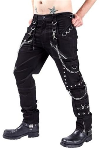 Duohropke Cargo Hose Herren Vintage Gothic Punk Hose Vintage Einfarbig Zip Bandage Taschen Steampunk Hosen Freizeithose Gothic Jogginghose
