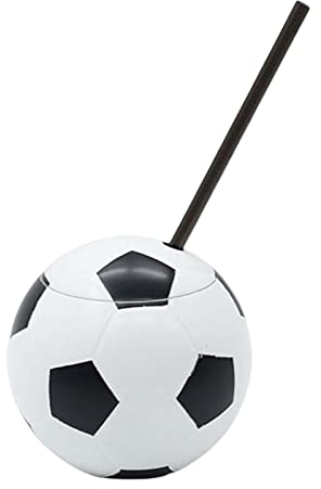 Leisurealeaneag Ball Shaped Cups Glass Bottle 450ml with Lid and Straw Durable Every Day Use Football, Diameter 10 cm
