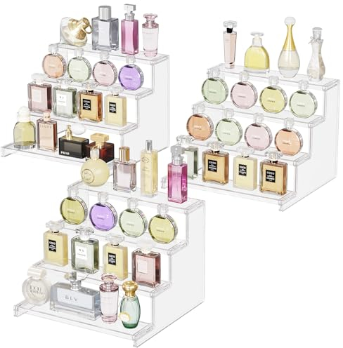 Lifewit Espositore Trasparente a 4 Ripiani, Confezione da 3 Stand in Plastica per Esposizione, Organizer di Plastica per Personaggi, Profumi, Dolci, Scaletta Espositiva per Collezioni, 30,5 cm