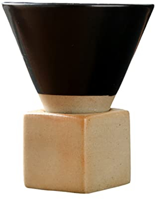Coarse Pottery Coffee Mug with Base, 200ml Triangular Cone Shape Porcelain Mug Ceramic Tea Cup Japanese Coffee Tea Cup (C)
