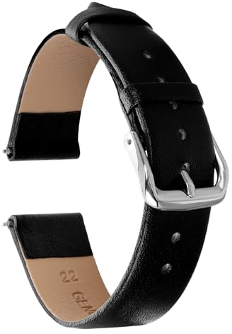 Amaxiu Vintage-Leder-Uhrenarmband, weiches Kalbsleder, Schnellverschluss, universelles Ersatzarmband mit silberfarbener Edelstahlschnalle, 18 mm, 20 mm, 22 mm, für Damen und Herren (22 mm, Schwarz)