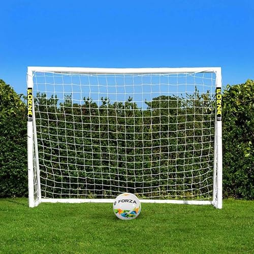 FORZA 2,4 m x 1,8 m Fußballtor | Auf die Plätze, fertig, Tor! | Allwetter-Fußballtor aus robustem uPVC – Zielfolie, Fußball und Tragetasche optional
