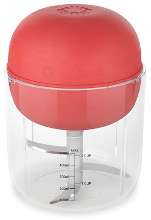 nutricook Choppi - Tritatutto ricaricabile senza fili, modalità impulso e costante, 500 ml senza BPA, tazza Tritan da 4000 mAh, lama SS 304 quad, CH600, rosso ciliegia, progettato in California, 1