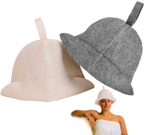 Cappello da Sauna, 2 Pezzi sentivano Cappelli di Sauna con Cordino, Cappello banya Che insulava Il Calore, Cappello da Sauna per Donne Uomini (Bianco+Grigio)