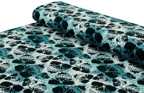 Sweat Stoff Totenköpfe angeraut petrol grau - Meterware ab 25 x 160 cm - Stoff zum Nähen