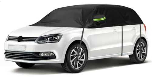 Autoabdeckung Wasserdicht Ersatz für VW Polo MK5 MK6 Hatchback 2009-2023, Halbgarage, Autohülle Autoplane, Winddichte Halbabdeckung für Allwetter, UV-Beständige Vollgarage Regen Sonne Staub Schutz