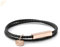 Power Ionics WHIMSY Serie Schwarzes Armband Männer Frauen Echtes Leder Wickel Rosegold Charm S Handgelenk 15.5-17 cm