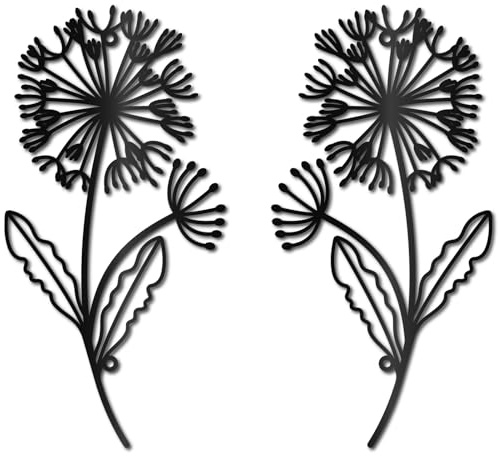 CREATCABIN Dandelion Metal Wall Art Iron Flower Wall Decor Hanging Black Hollow Out Symmetry Silhouette Ornament Iron Sign for Yoga Studio Indoor Outdoor Home Office Decoration Gift Black 11.8x6Inch