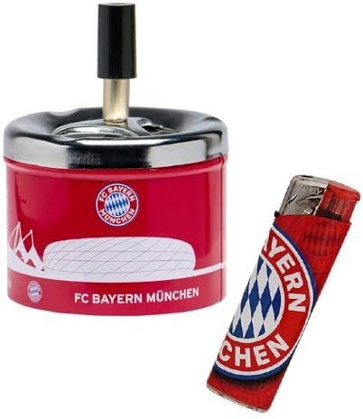 FC Bayern München Drehaschenbecher und Logo Feuerzeug im Set Aschenbecher Ascher Windaschenbecher FCB
