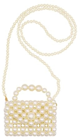 MOSSTYUS Mini-Handtasche für Mädchen, mit Perlen, Clutch, Abendtasche, Perlentasche, Schultertasche für Damen, Party, Hochzeit, Abschlussball, Message Bag mit Klappgriff 1#, Einheitsgröße, Casual