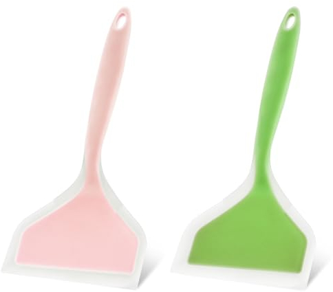 Juego de 2 espátulas de silicona para panqueques, espátula ancha de silicona resistente al calor, espátula flexible con mango corto, espátulas de cocina para cocinar huevos, pizza y filete