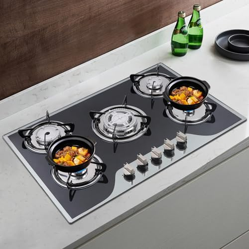 5 Burner Gas Hob, Hob, Plate With 5 Burners, 30 Gas Stove Top 5 Burners Stainless Steel Dual Fuel LPG/NG Integrated