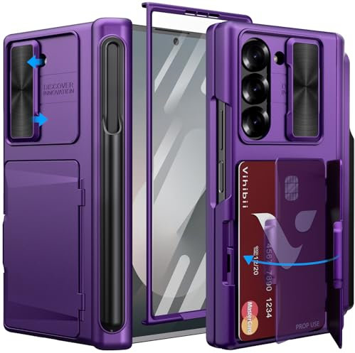 Vihibii Étui portefeuille robuste pour Samsung Galaxy Z Fold 6 avec porte-cartes et porte-stylo, housse d'appareil photo, charnière et protection d'écran, étui portefeuille robuste pour Samsung Galaxy