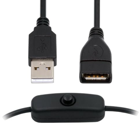 CY Cable USB2.0 Cable with On Off Power Switch Button USB Type-A Male to Female for DC 5V Desk Lamp Fan Camera