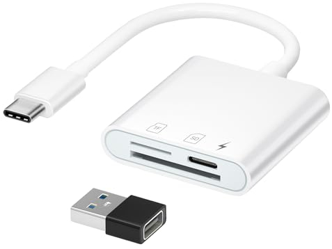 Lector de Tarjetas SD para iPhone 15, Lector de Tarjetas Micro SD, Lector de Tarjetas de Memoria USB C 2 en 1, Carga Sincrónica y También Apto para Smartphones con Función OTG como Samsung Galaxy S23