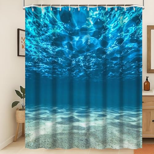 Xiaoterna Rideau d'Océan Douche Bleu Nature Monde Sous-Marin Tissu Imperméable et Lavable en Machine 105x160cm