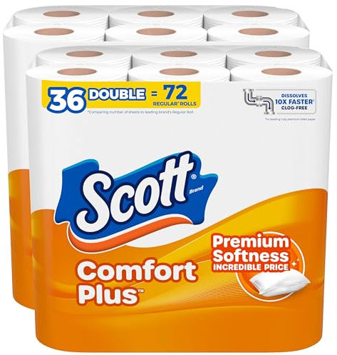 Scott ComfortPlus Toilet Paper, 36 Double Rolls, 231 Sheets per Roll, Septic-Safe, 1-Ply Toilet Tissue